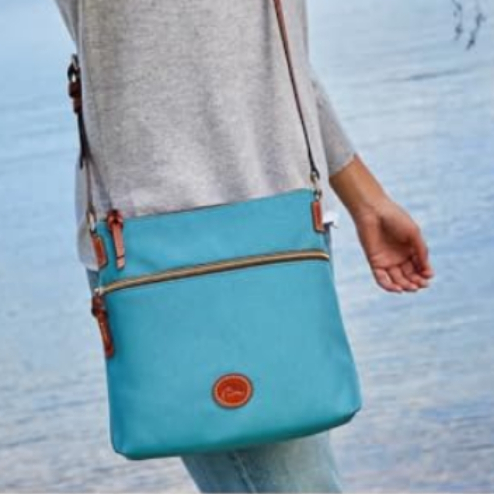 Dooney & Bourke-Nylon & Vacchetta Leather Trim Crossbody Bag (Light Blue 🩵🤎)